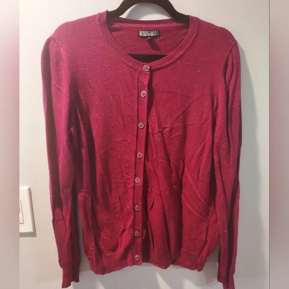 Nicole Miller Original Wine and Silver Sparkle Button Up Long Sleeve Cardigan XL - Picture 1 of 10
